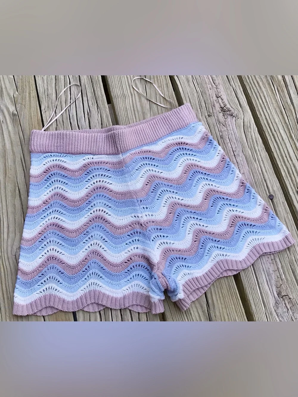 Ladies L NO COMMENT Chevron Stripe Woven Knit Swit Sweater Shorts